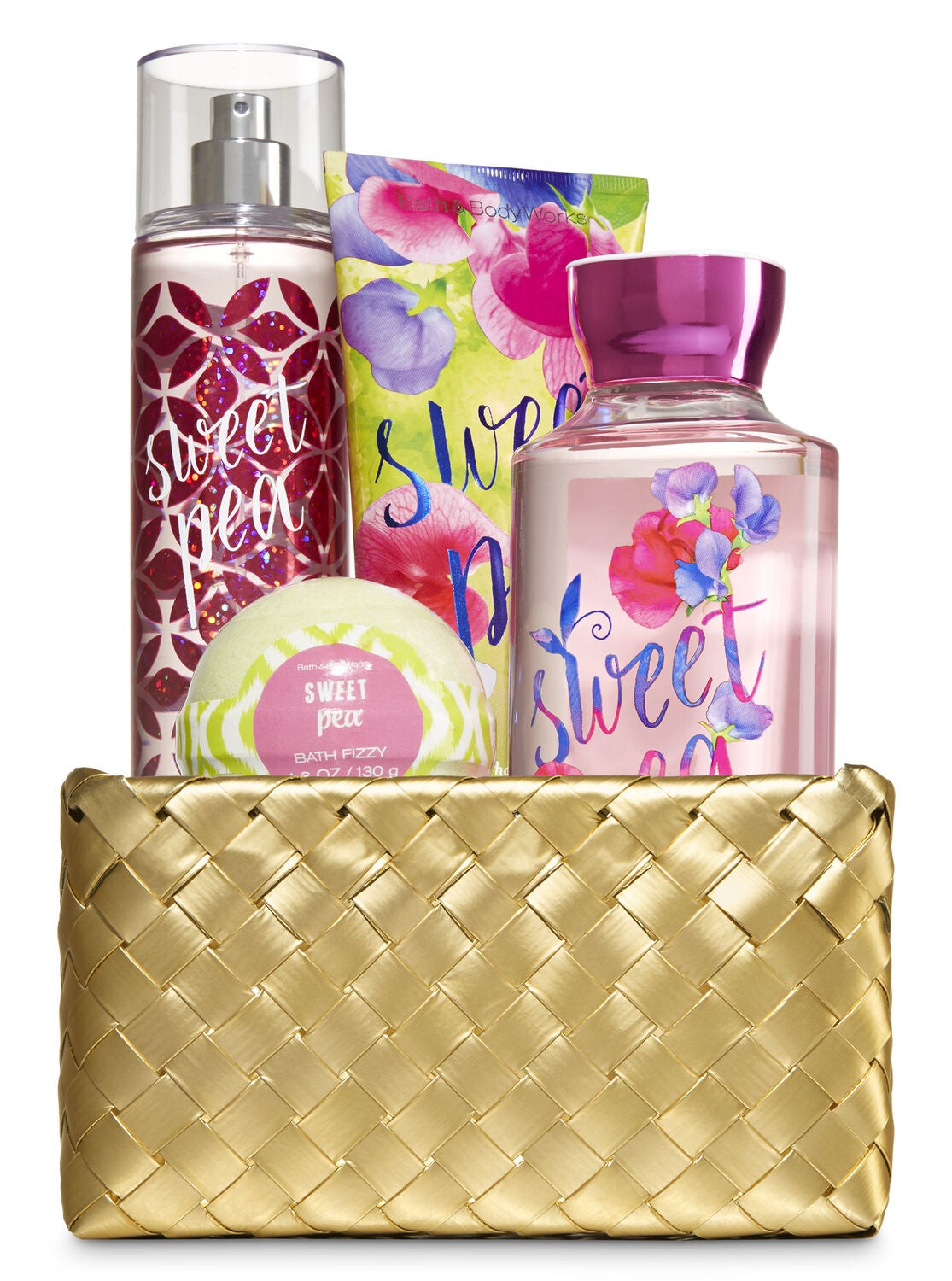 Sweet Pea Gold Woven Basket Gift Kit - Bath And Body Works