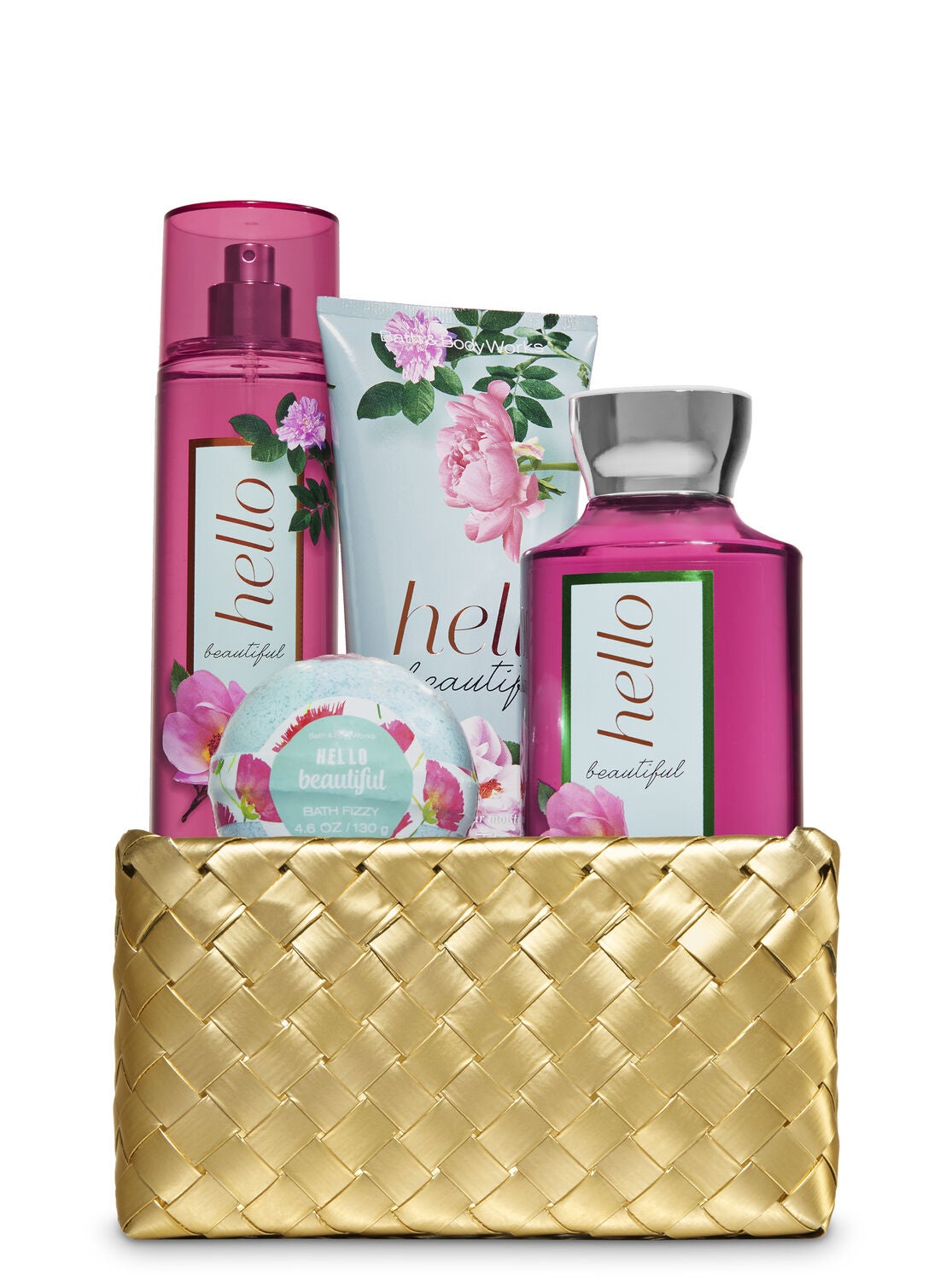 Hello Beautiful Gold Woven Gift Basket Kit - Bath And Body Works