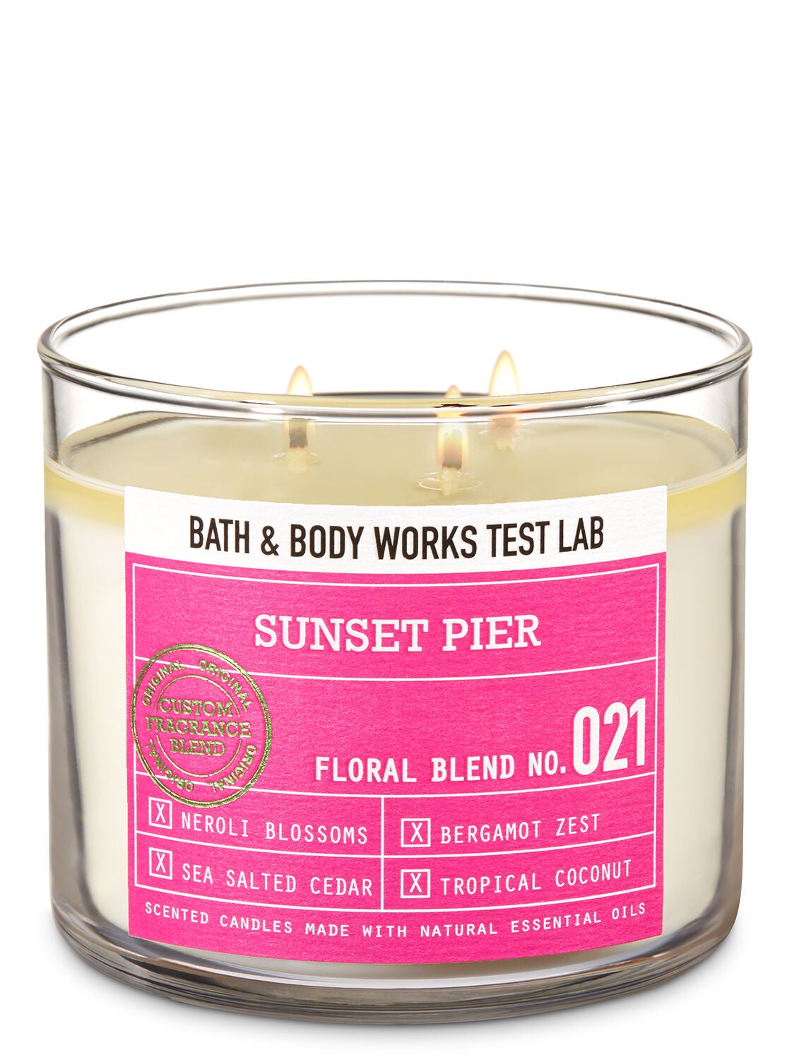 bath body works test lab blend no 021 sunset pier 3 wick candle bergamot candle bath and body works