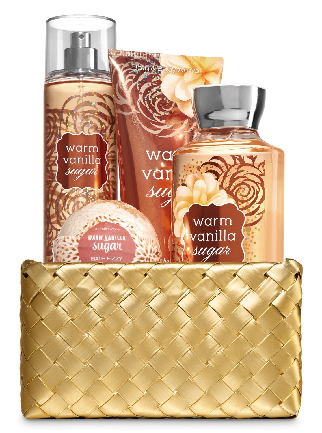 Warm Vanilla Sugar Gold Woven Basket Gift Kit - Bath And Body Works