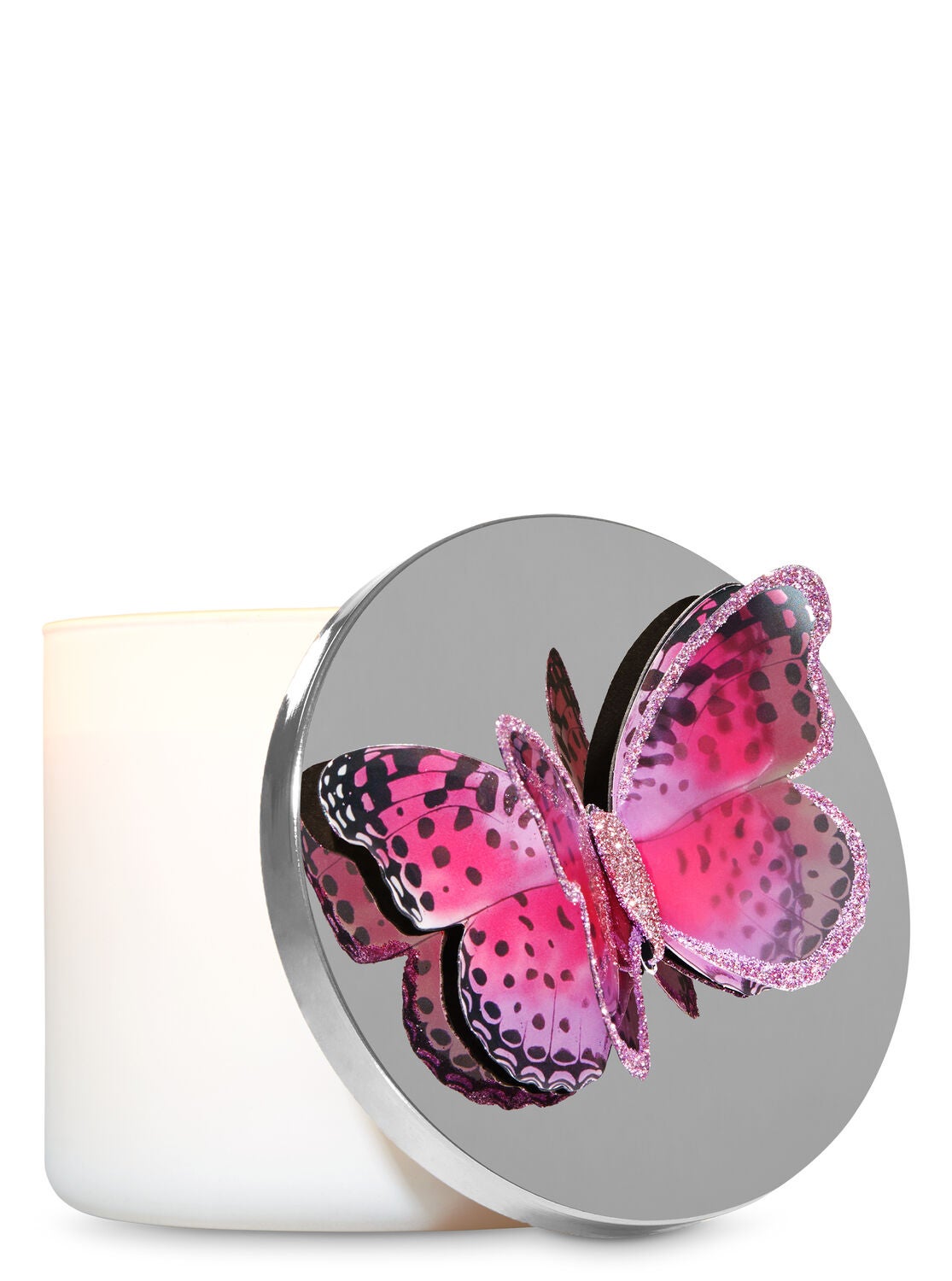 Glittering Pink Butterfly 3-Wick Candle Magnet - Bath And Body Works