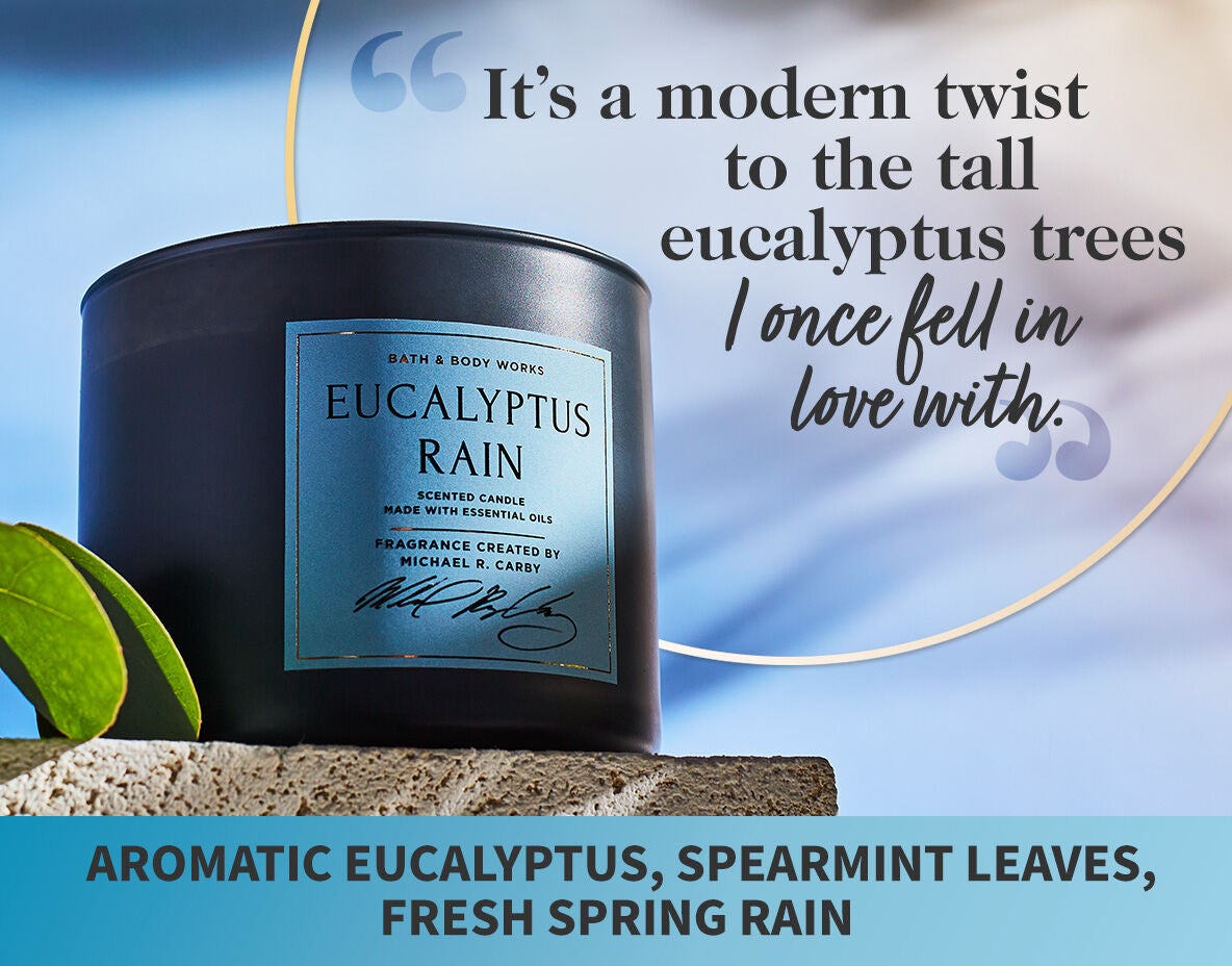 It’s a modern twist to the tall eucalyptus trees I once fell in love with. Aromatic Eucalyptus, Spearmint Leaves, Fresh Spring Rain.