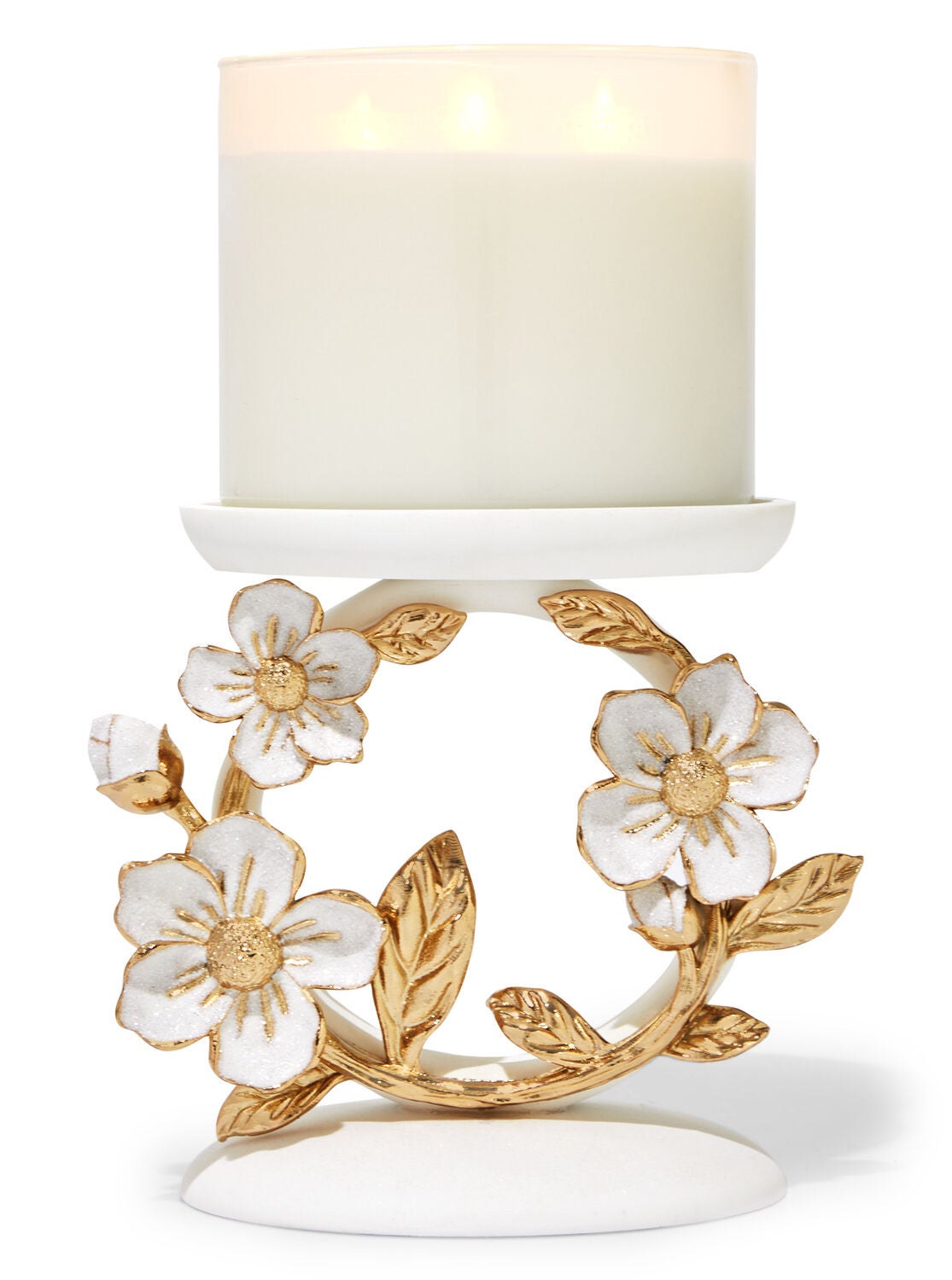 NEW BATH & BODY WORKS GREEN FLOWER CUT OUT METAL MINI CANDLE HOLDER 1.3 OZ CUTE 