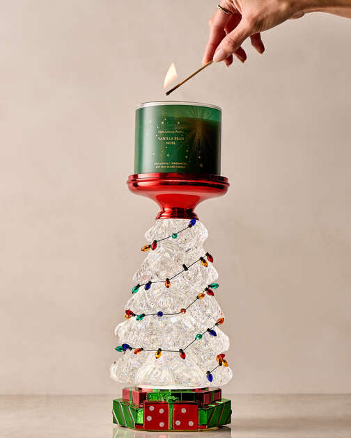 Christmas Tree Water Globe 3-Wick Candle Holder