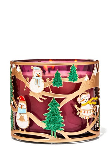 Skiing Snow Friends 3 Wick Candle Holder Bath Body Works