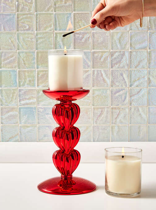Stacked Hearts Pedestal Single Wick Candle Holder