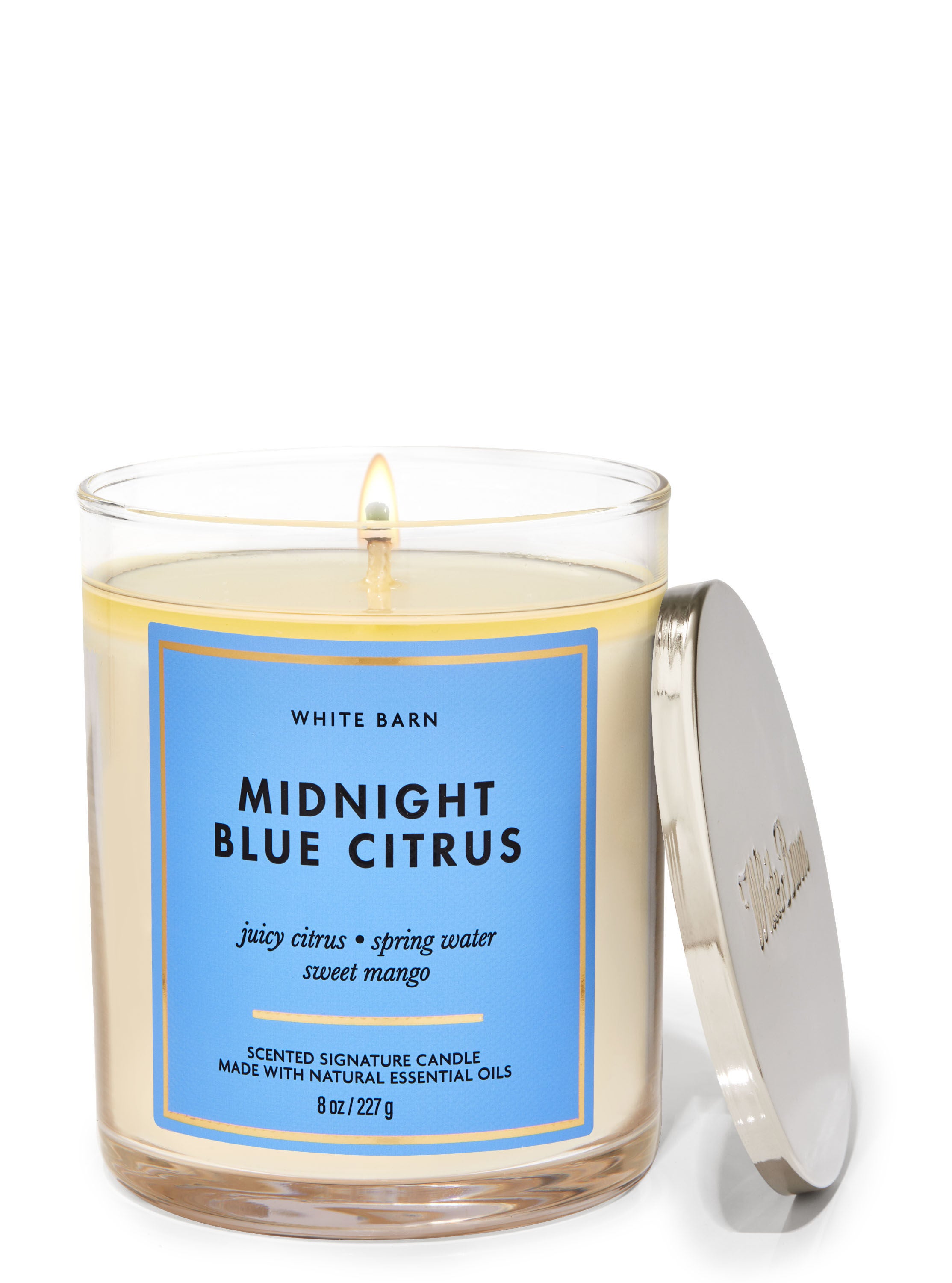 White barn candle shop midnight blue citrus