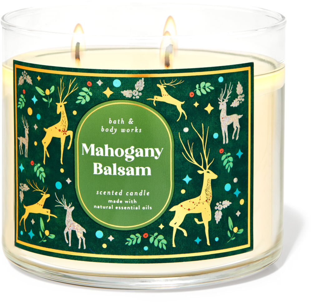 NEW 1 BATH & BODY WORKS MAHOGANY BALSAM SCENTED 3-WICK 14.5 OZ LARGE CANDLE 