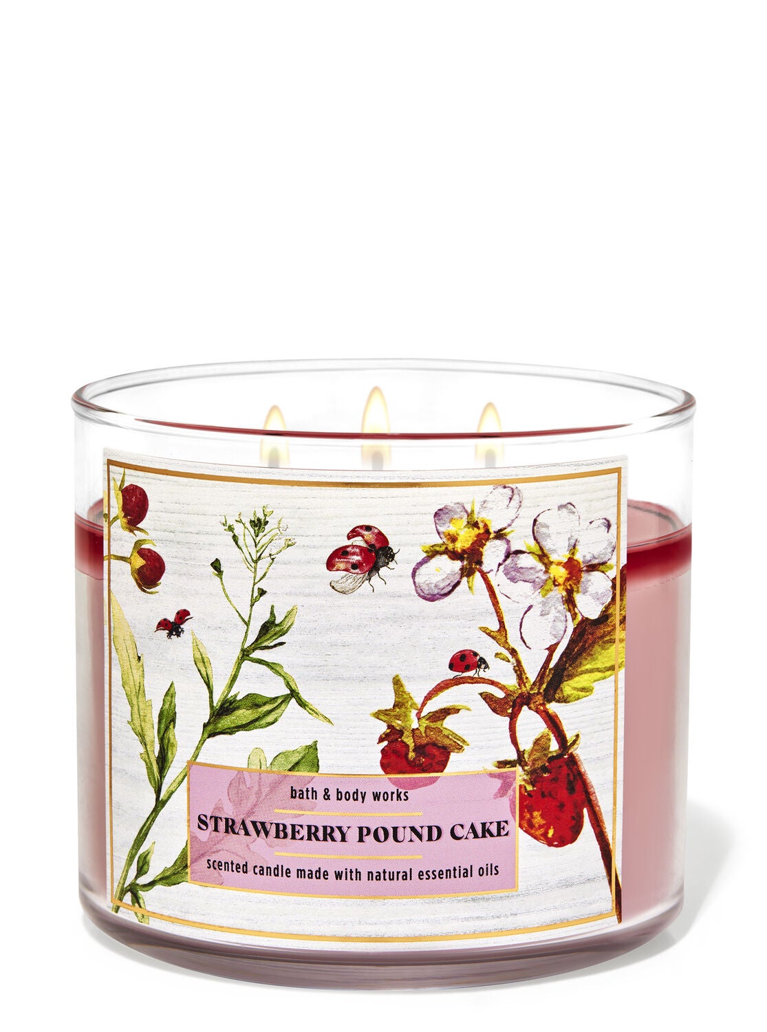 Bath & Body Works White Barn STRAWBERRY POUND CAKE 3-Wick Candle 14.5oz 