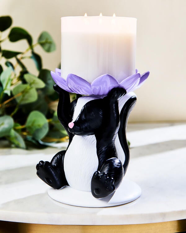 Flowery Skunk Pedestal 3-Wick Candle Holder