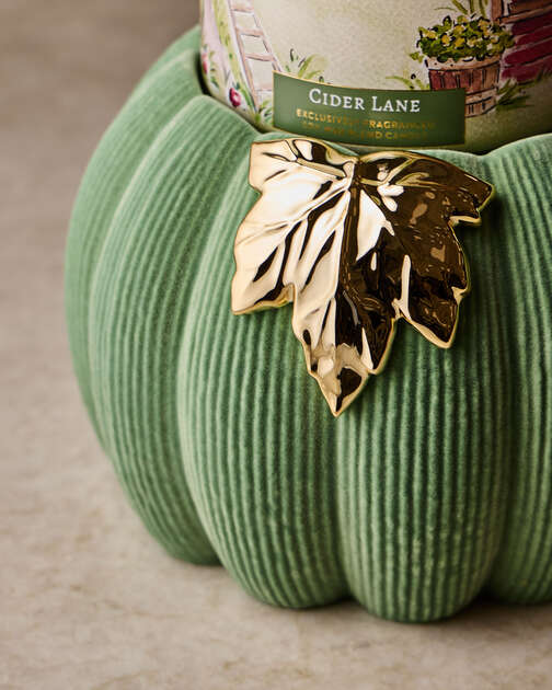 Green Corduroy Pumpkin 3-Wick Candle Holder