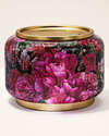 Floral Ribbed Glass Pedestal 3-Wick Candle Holder