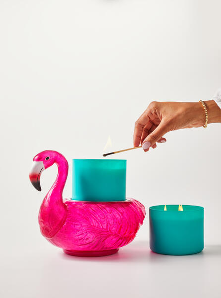 Water Globe Flamingo 3-Wick Candle Holder