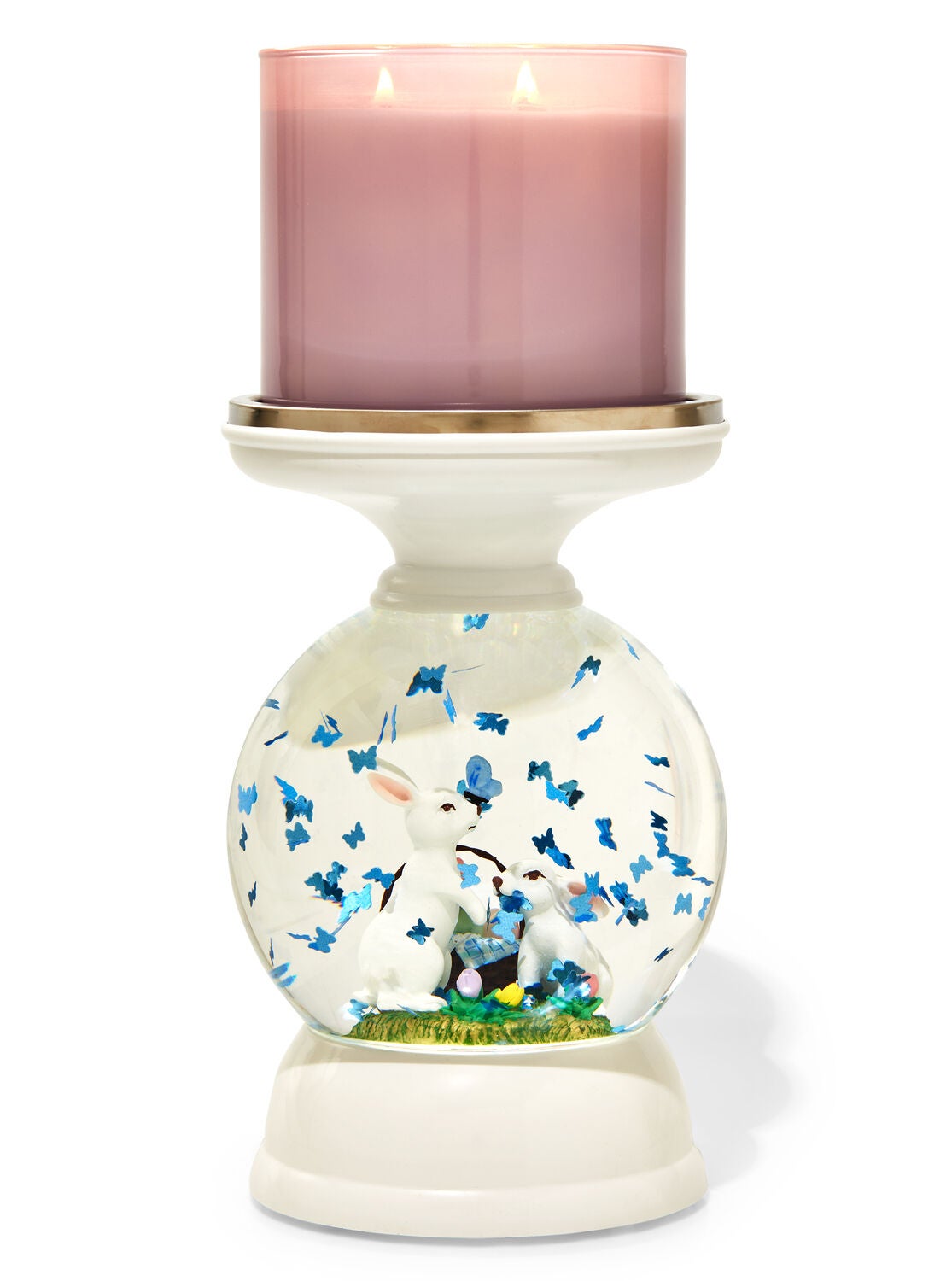 Water Globe Easter Pedestal 3 Wick Candle Holder Bath Body Works