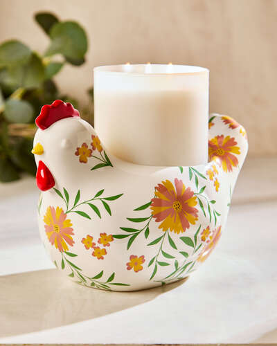 Floral Chicken Pedestal 3-Wick Candle Holder