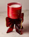 Red Glass Bow Pedestal 3-Wick Candle Holder