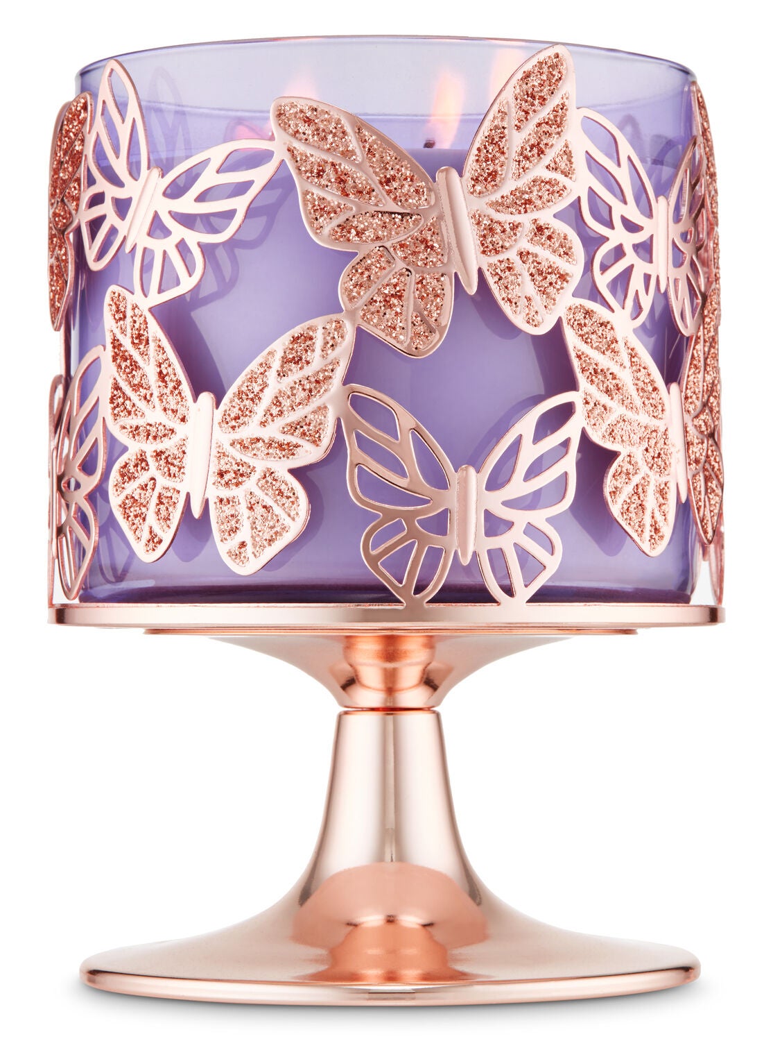 Rose Gold Glitter Butterflies 3-Wick Candle Holder - Bath And Body Works