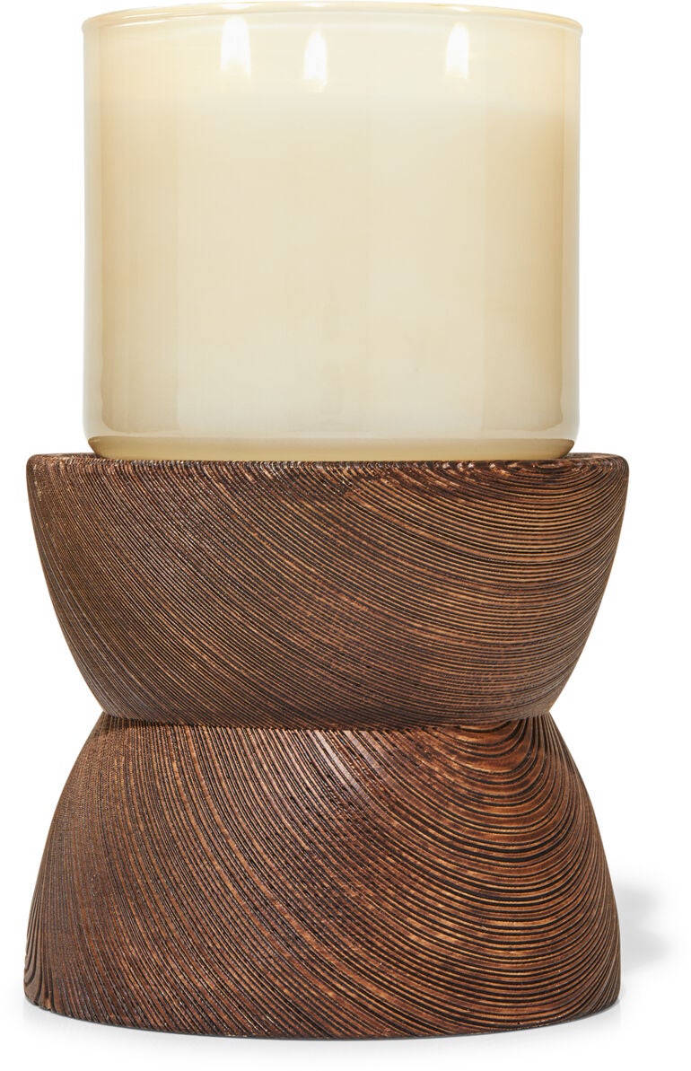 Woodgrain Pedestal 3-Wick Candle Holder