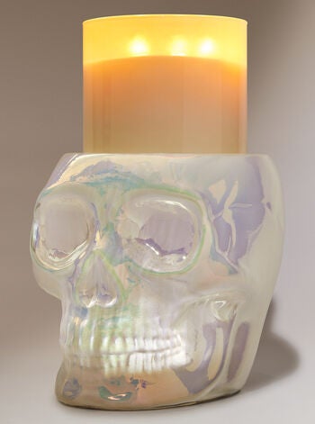 Iridescent Skull Pedestal 3-Wick Candle Holder