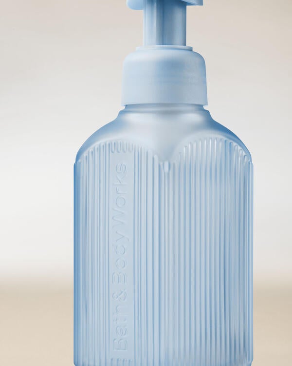 Light Blue Ribbed Glass Gentle & Clean Foaming Hand Soap Dispenser