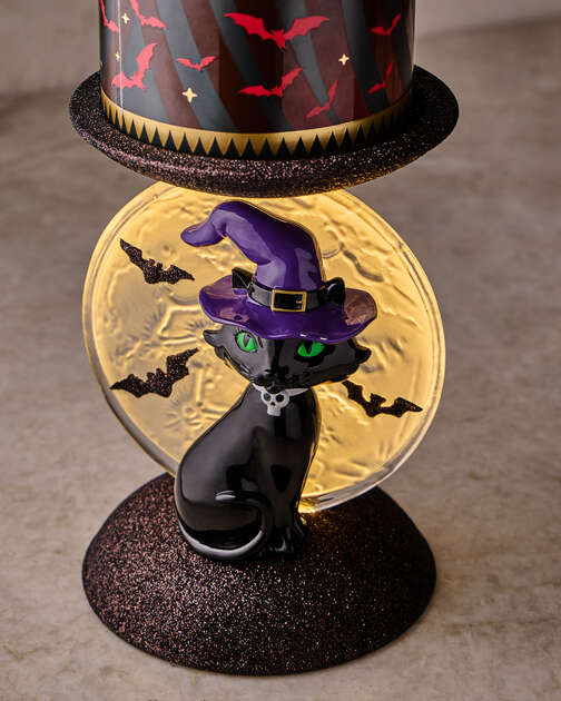 Light-up Cat and Moon Pedestal 3-Wick Candle Holder