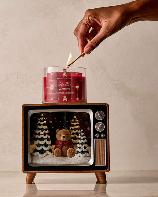 Light-Up Vintage TV Pedestal 3-Wick Candle Holder