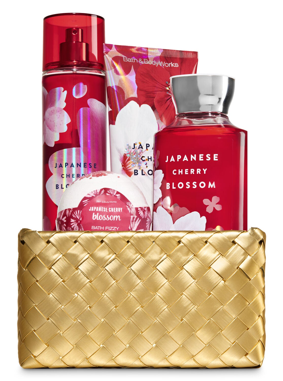 Japanese Cherry Blossom Gold Woven Basket Gift Kit - Bath And Body Works