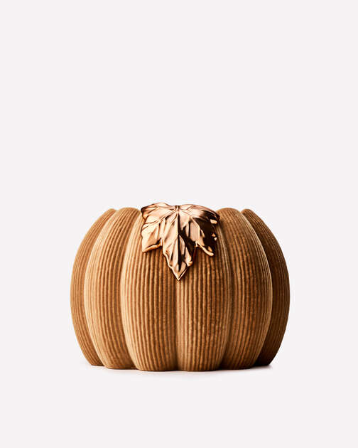 Tan Corduroy Pumpkin 3-Wick Candle Holder