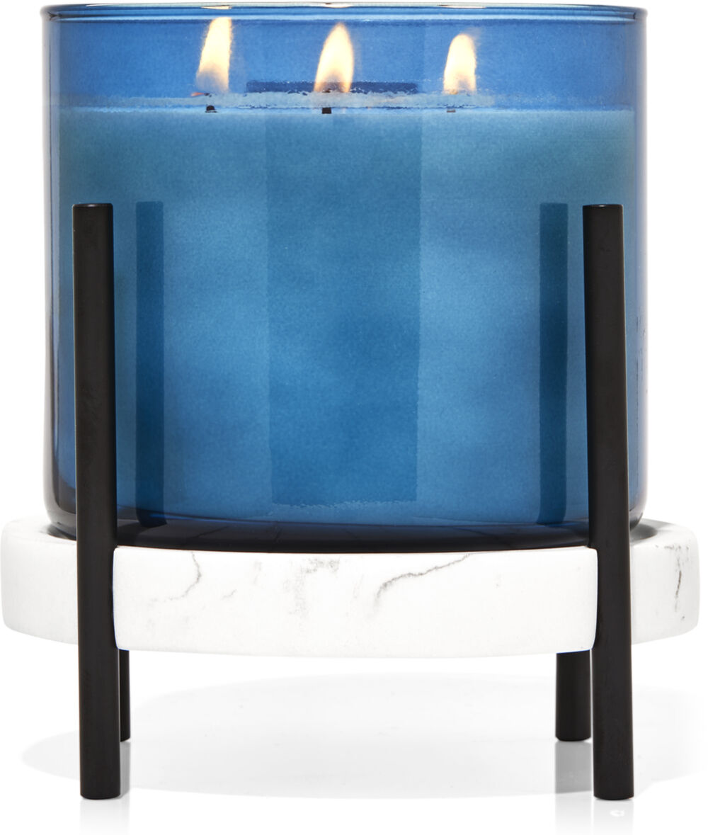 1 Bath Body Works BLUE SQUARES Round Large 3-Wick Candle Holder 14.5 oz Sleeve 