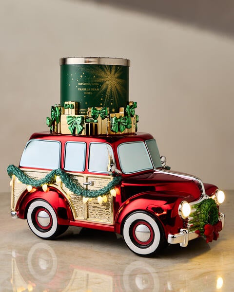Holiday Car Light-Up Pedestal 3-Wick Candle Holder