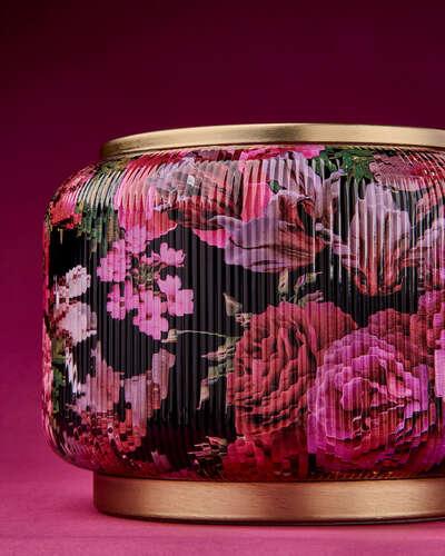 Floral Ribbed Glass Pedestal 3-Wick Candle Holder