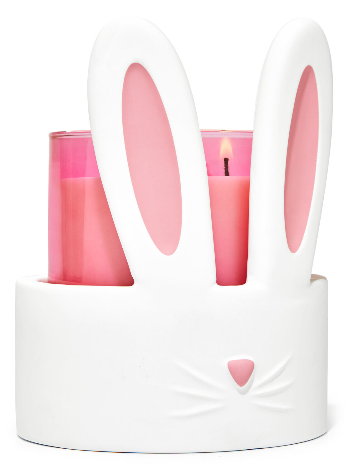 NEW BATH & BODY WORKS WHITE BUNNY PINK METAL LARGE 3 WICK CANDLE HOLDER 14.5 OZ 