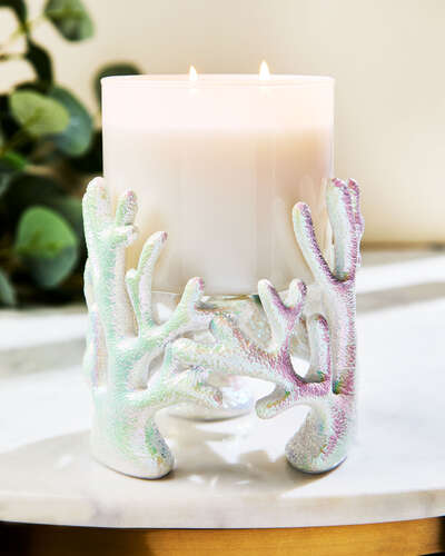 Iridescent Coral Pedestal 3-Wick Candle Holder