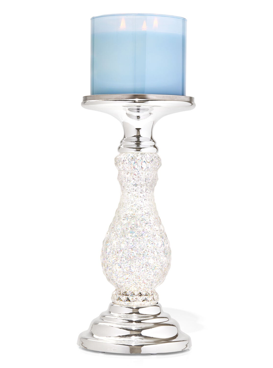 Silver Swirling Glitter Pedestal 3 Wick Candle Holder Bath Body Works