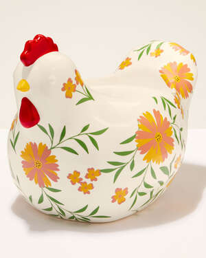 Floral Chicken Pedestal 3-Wick Candle Holder