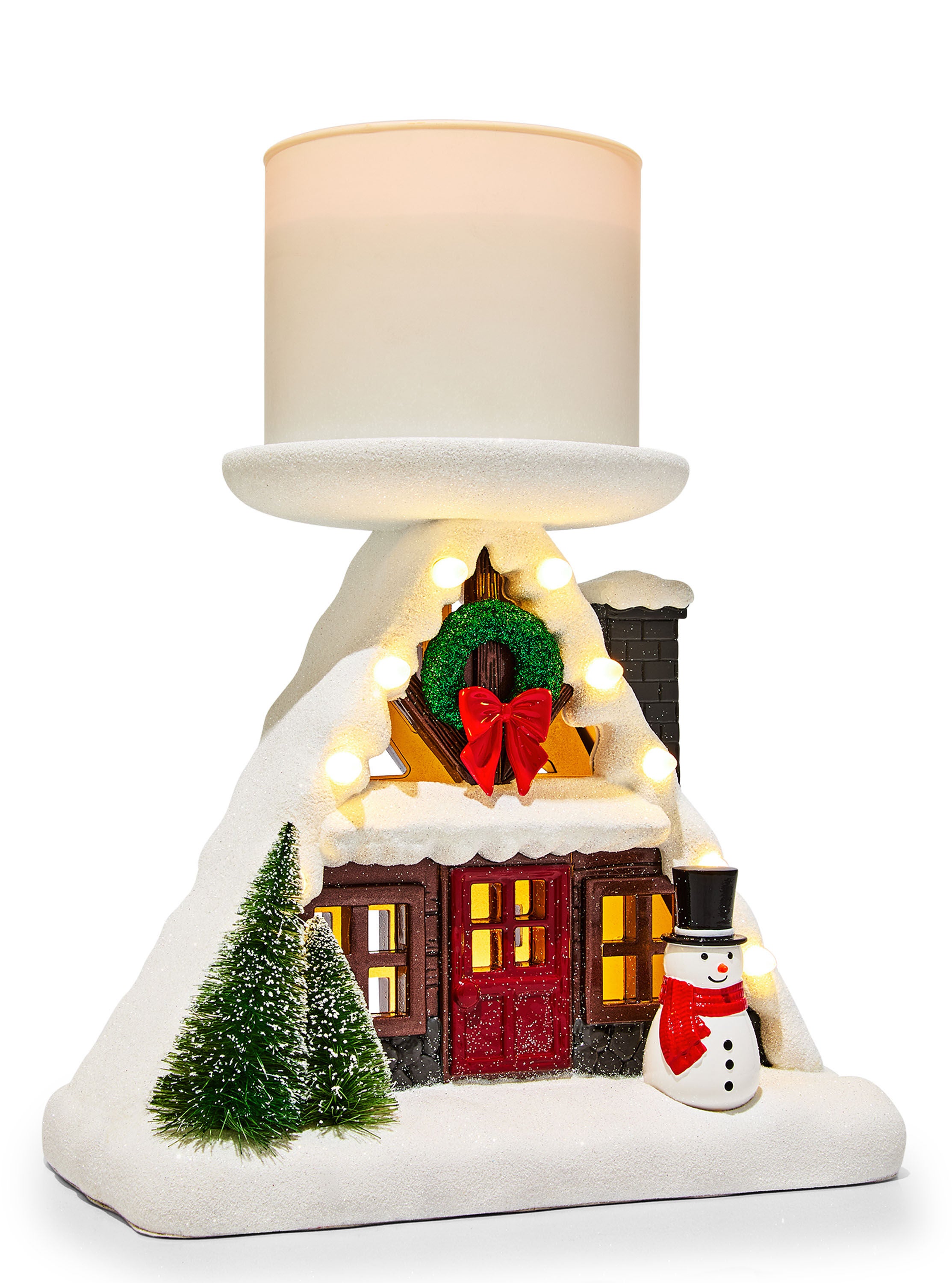 Light up A Frame House Pedestal 3 Wick Candle Holder Bath Body Works