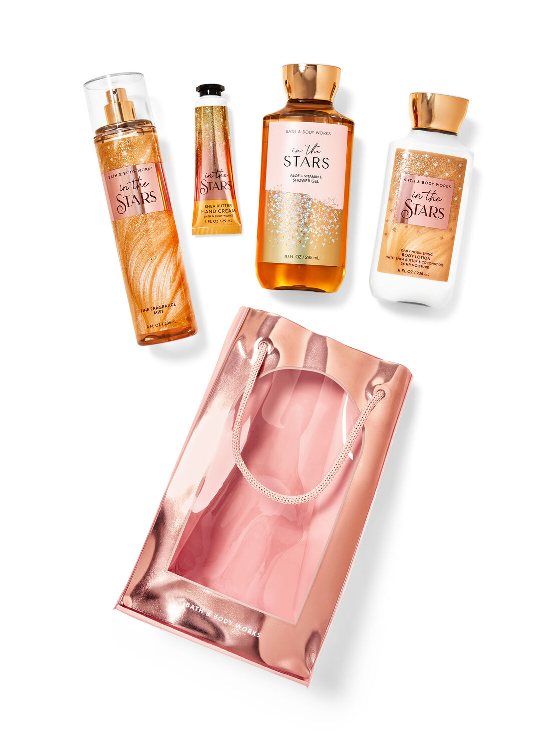 Bath and Body Works CHAMPAGNE TOAST Gift Bag Set - Body lotion - Shower Gel  and Fine Fragrance Mist Plus a Shea Butter Hand Cream arranged inside a