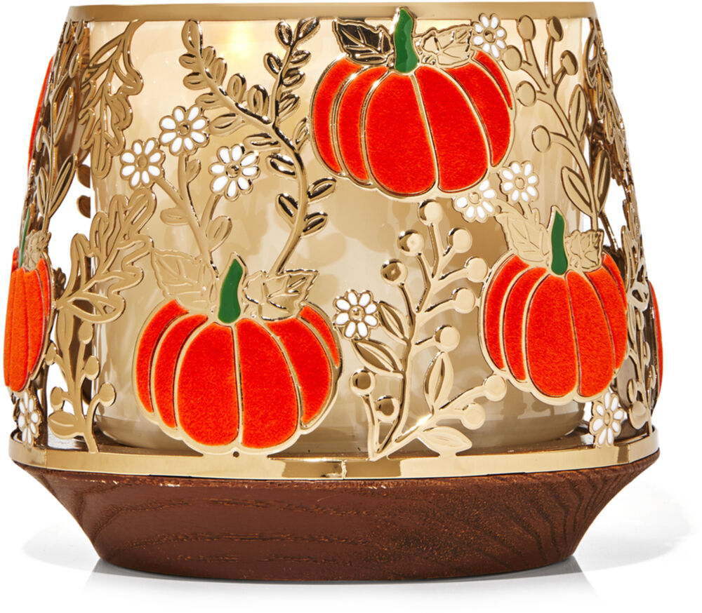 BATH BODY WORKS SPARKLY GLITTERY PUMPKINS LARGE 3 WICK CANDLE HOLDER SLEEVE 
