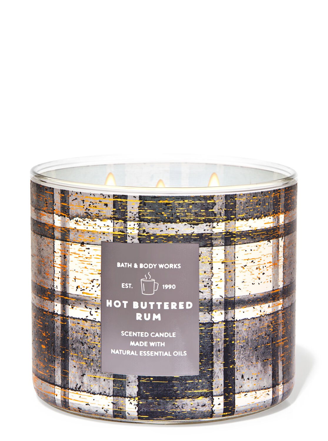 Bath & Body Works HOT BUTTERED RUM Large 3-Wick Candle VANILLA CARAMEL BOURBON 