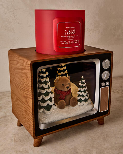 Light-Up Vintage TV Pedestal 3-Wick Candle Holder