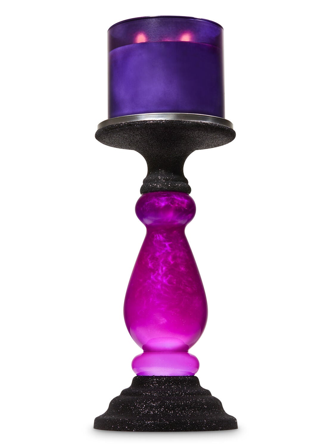 Glittery Black Swirling Shimmer Pedestal 3 Wick Candle Holder