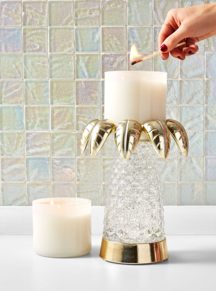 Water Globe Palm Tree 3-Wick Candle Holder