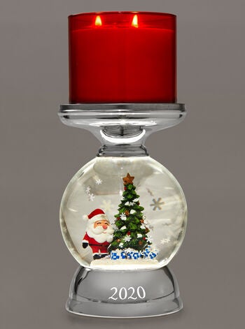 Water Globe Santa Pedestal 3 Wick Candle Holder Bath Body Works