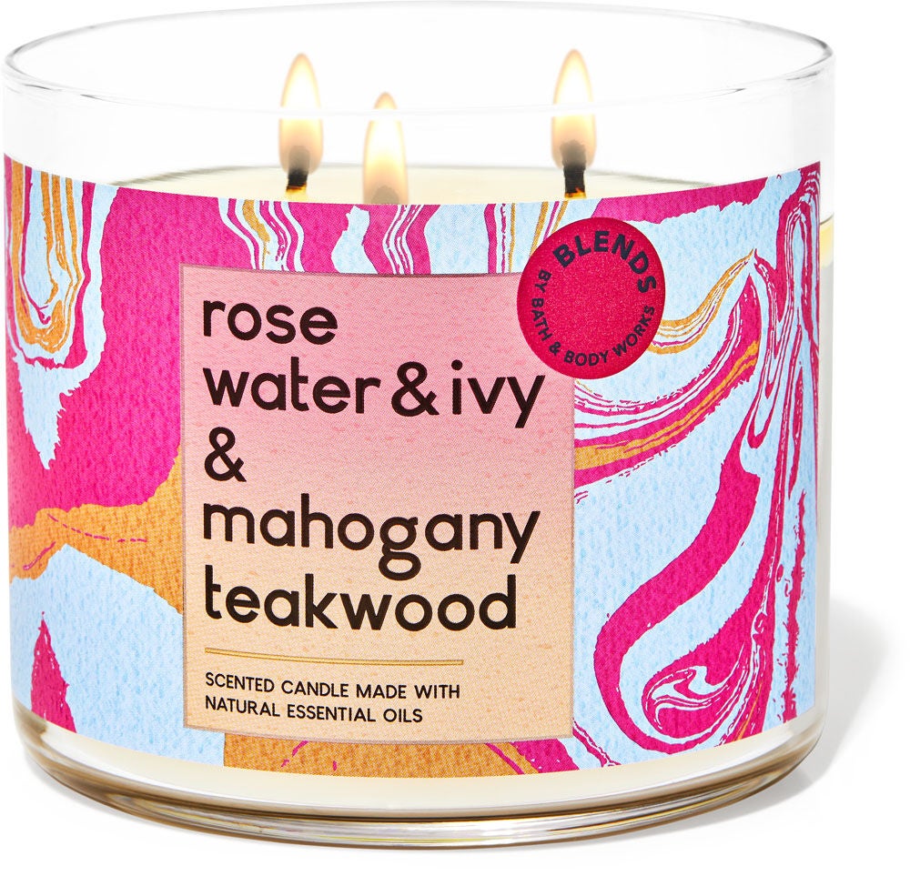 Rose Water &amp;amp; Ivy &amp;amp; Mahogany Teakwood 3-Wick Candle