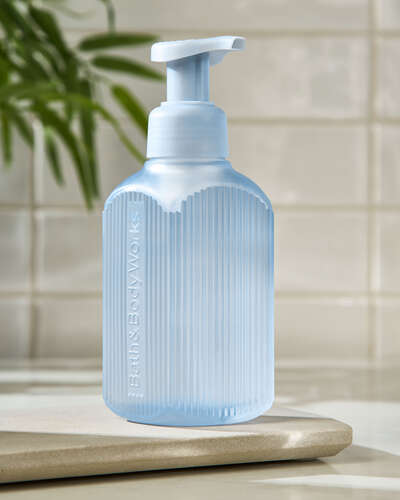 Light Blue Ribbed Glass Gentle & Clean Foaming Hand Soap Dispenser