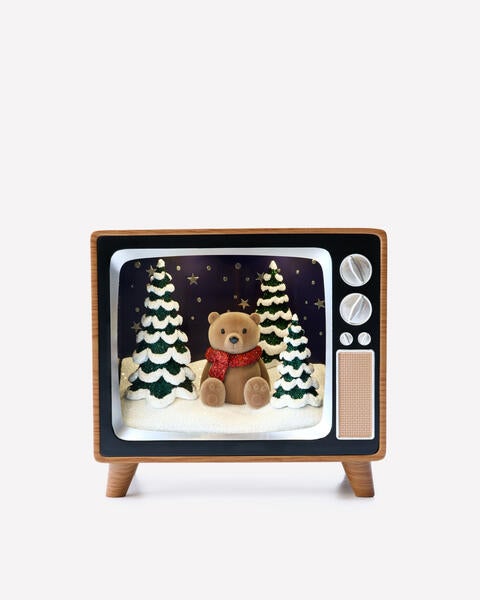 Light-Up Vintage TV Pedestal 3-Wick Candle Holder