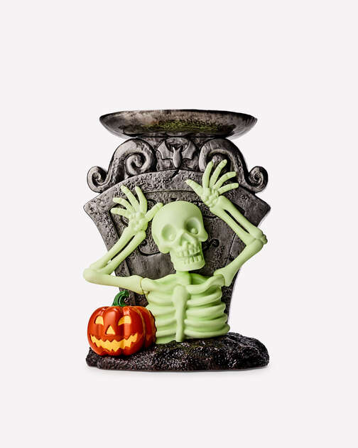 Glow-in-the-Dark Skeleton Boo! Pedestal 3-Wick Candle Holder
