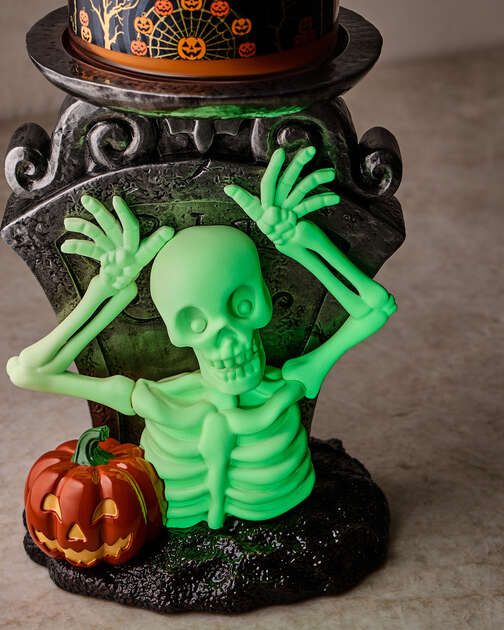 Glow-in-the-Dark Skeleton Boo! Pedestal 3-Wick Candle Holder