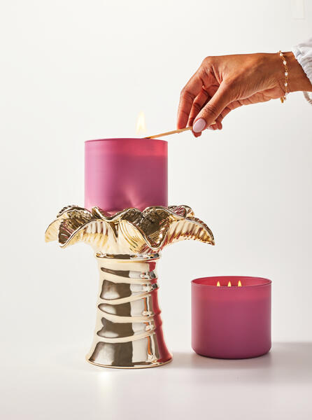 Palm Tree Pedestal 3-Wick Candle Holder