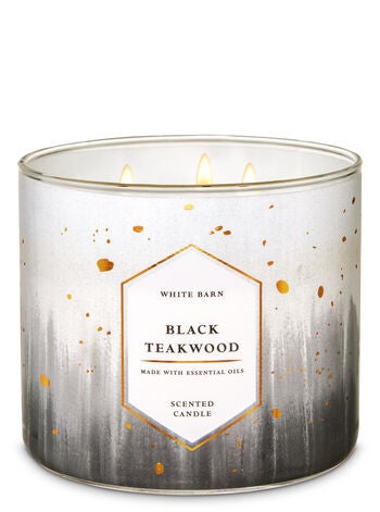 Black Teakwood 3Wick Candle White Barn Bath & Body Works